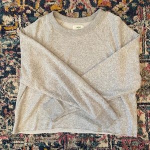 Light gray cropped crew neck distressed top